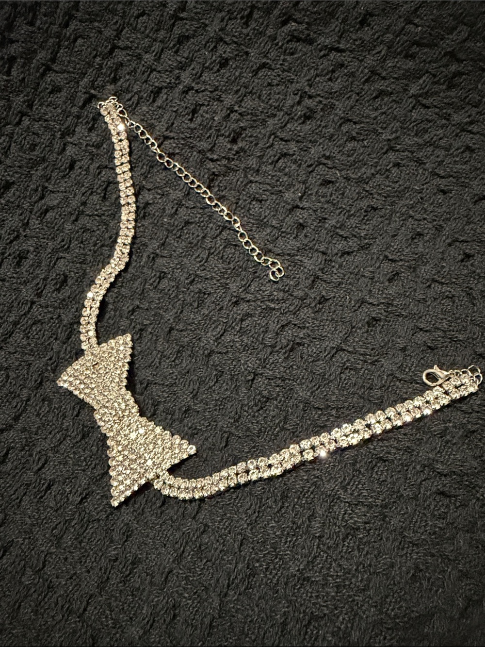 Crystal Bow Statement Necklace - Silver Tone (one stone missing)